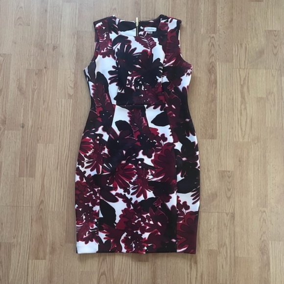 Calvin Klein Dress Floral Red & Black 12P - Picture 2 of 6